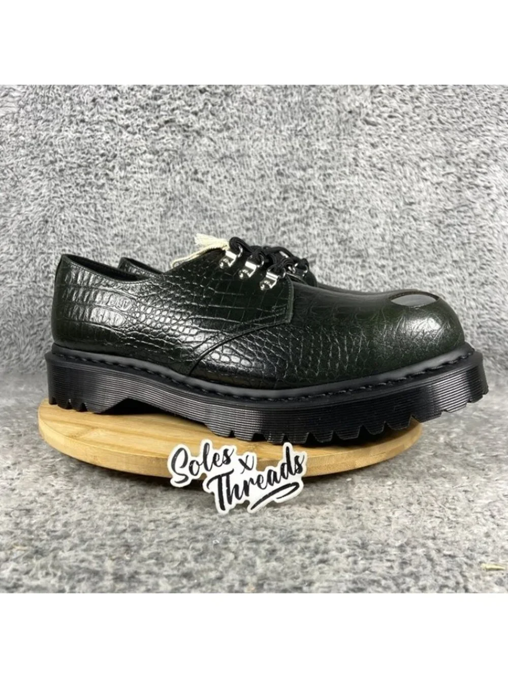 Dr. Martens 1461 Bex Steel Toe Leather Croc Embossed Size 12 Men Forest Green